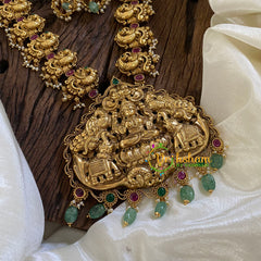 Premium Antique Temple Haram - Lakshmi Haram -Pastel Green Bead-G10466