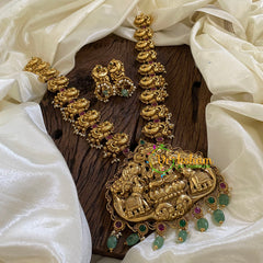 Premium Antique Temple Haram - Lakshmi Haram -Pastel Green Bead-G10466