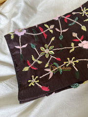 Premium Hand Embroidered Readymade Blouse-Brown-VS604