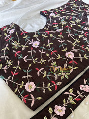 Premium Hand Embroidered Readymade Blouse-Brown-VS604