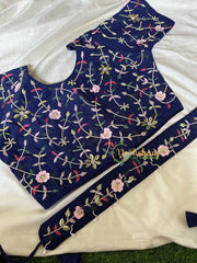 Premium Hand Embroidered Readymade Blouse-Dark Blue-VS611