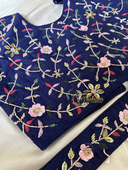 Premium Hand Embroidered Readymade Blouse-Dark Blue-VS611
