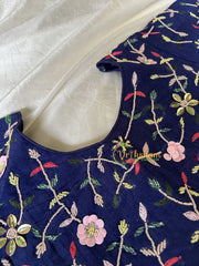Premium Hand Embroidered Readymade Blouse-Dark Blue-VS611