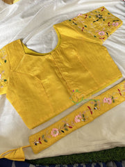 Premium Hand Embroidered Readymade Blouse-Yellow-VS610