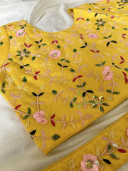 Premium Hand Embroidered Readymade Blouse-Yellow-VS610