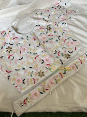 Premium Hand Embroidered Readymade Blouse-White-VS601