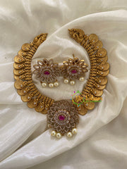 Premium AD Stone Neckpiece with Pendant-Pink White-G3407