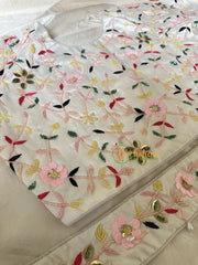 Premium Hand Embroidered Readymade Blouse-White-VS601