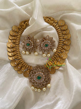 Premium AD Stone Neckpiece with Pendant-Green White-G3406