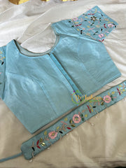 Premium Hand Embroidered Readymade Blouse-Sky Blue-VS603