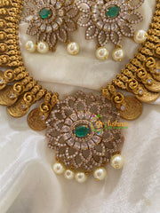 Premium AD Stone Neckpiece with Pendant-Green White-G3406