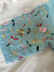 Premium Hand Embroidered Readymade Blouse-Sky Blue-VS603