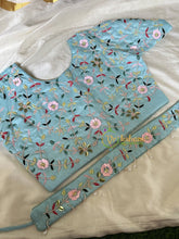 Premium Hand Embroidered Readymade Blouse-Light Blue-VS613