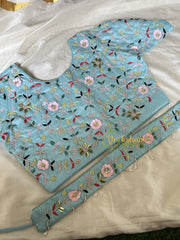Premium Hand Embroidered Readymade Blouse-Light Blue-VS613