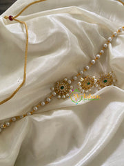 Single Line Pearl High Neck Choker with AD Stone Pendant-Oval Green-G3503