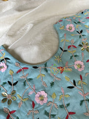 Premium Hand Embroidered Readymade Blouse-Light Blue-VS613
