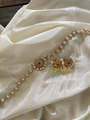 Single Line Pearl High Neck Choker with AD Stone Pendant-Oval Red-G3504