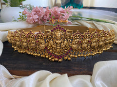 Exquisite Lakshmi and Peacock Temple Hipbelt  -Red – G2771