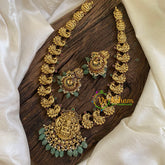 Premium Antique Temple Haram - Lakshmi Haram-Pastel Green Bead -G10489