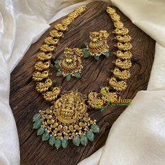 Premium Antique Temple Haram - Lakshmi Haram-Pastel Green Bead -G10489