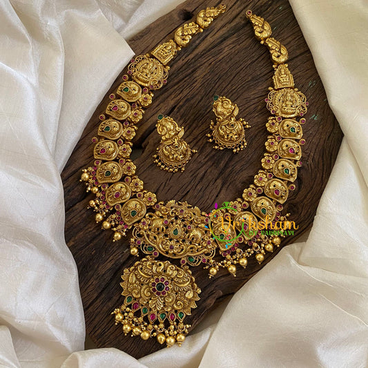 Antique Gold Look Alike AD Stone Long Neckpiece-Gold Bead-G10494