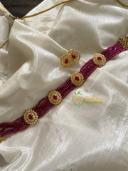 AD Stone Pendant in Pink Crystal Bead Choker-G3579