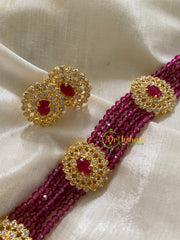 AD Stone Pendant in Pink Crystal Bead Choker-G3579