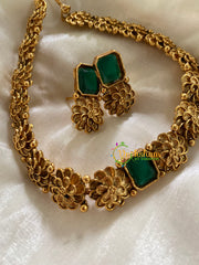 Simple Floral Green AD Stone Choker-G3564