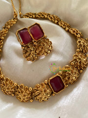 Simple Floral Red AD Stone Choker-G3563