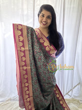 Designer Print Kora Muslin Saree- Green Purple -VS641