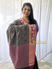 Designer Print Kora Muslin Saree- Green Purple -VS641