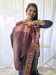 Designer Print Kora Muslin Saree- Green Purple -VS641