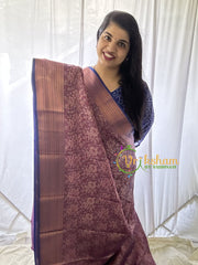 Mauve Purple with Blue Border Kora Muslin Saree-VS642