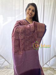 Mauve Purple with Blue Border Kora Muslin Saree-VS642