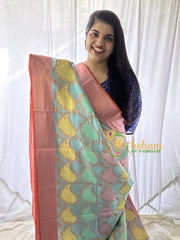 Light Blue Kora Muslin Saree-VS644
