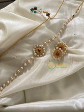 Single Line Pearl High Neck Choker with AD Stone Pendant-Tilak Red-G3500