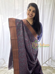 Mauve Purple and Blue Kora Muslin Saree-VS646