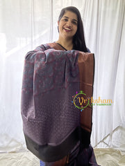 Mauve Purple and Blue Kora Muslin Saree-VS646