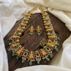 Green Stone Antique Lakshmi Haram-Pavalam -G10480