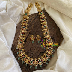 Green Stone Antique Lakshmi Haram-Pavalam -G10480
