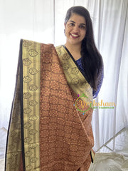 Brown and Orange Kora Muslin Saree-VS647