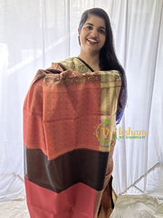 Brown and Orange Kora Muslin Saree-VS647