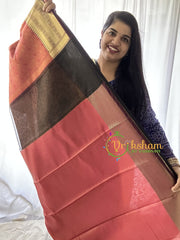 Brown and Orange Kora Muslin Saree-VS647