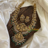 Gold Look Alike Antique Temple Haram - Lakshmi Haram-White Green-green Bead -G10479