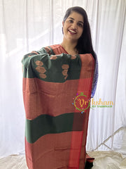 dark Green Kora Muslin Saree-VS650