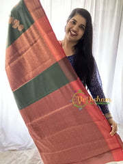 dark Green Kora Muslin Saree-VS650