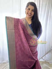 Majenta Kora Muslin Saree-VS651