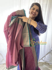 Majenta Kora Muslin Saree-VS651