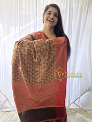 Brown Kora Muslin Saree-Geometrical-VS652