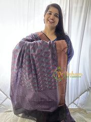 Bluish Purple Kora Muslin Saree-VS653